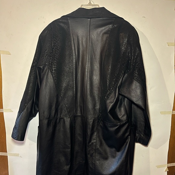 Vintage Charles Klein Leather Trench Coat Jacket 80s 90s Duster Size Large Snake - Picture 9 of 9